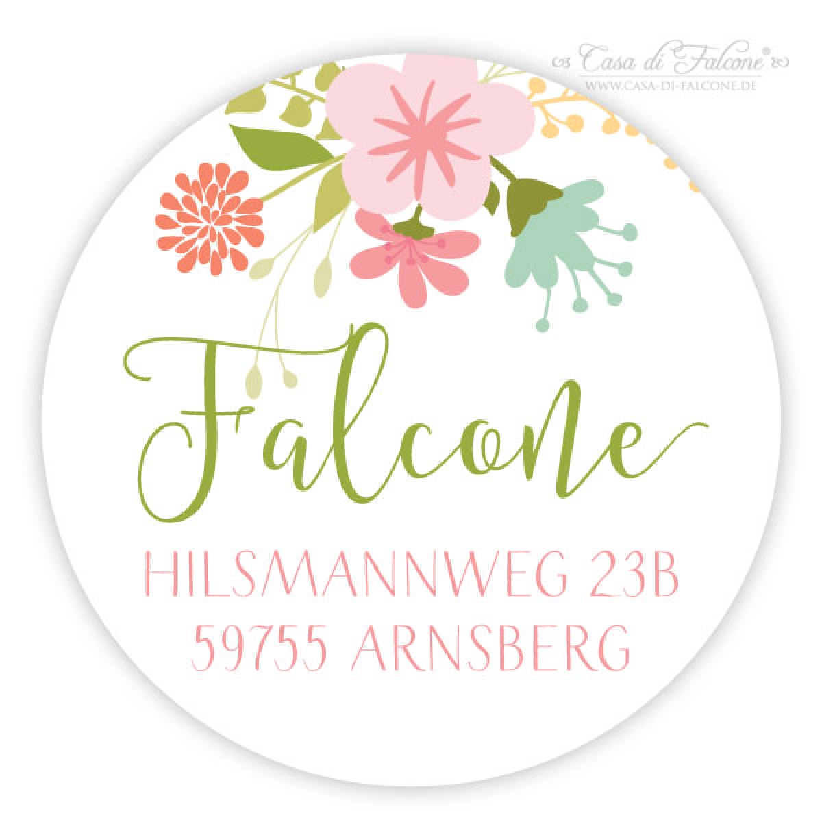 Aufkleber Einladung zur Kommunion, rund floral | Casa di Falcone